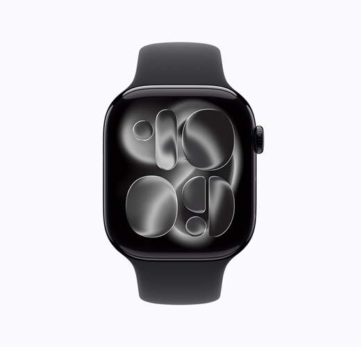 Apple Watch Series 11の側面の外観、カラーはジェットブラックアルミニウム