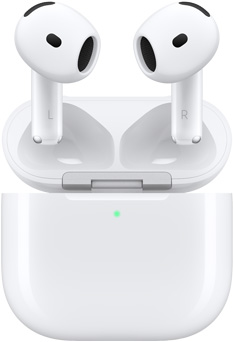 蓋の開いた充電ケースの上に浮いているAirPods 4