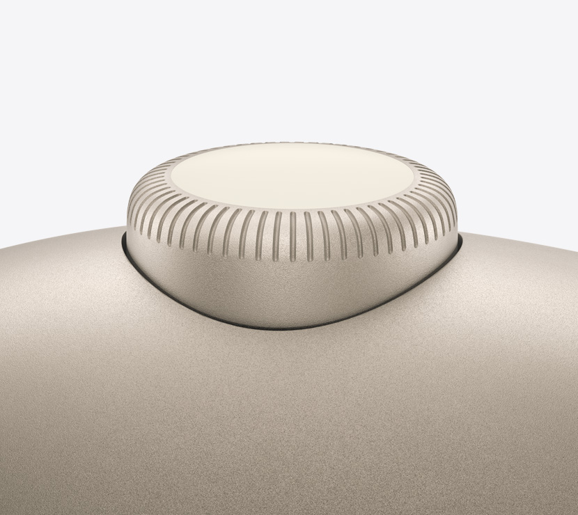 スターライトのAirPods Max 2のヘッドフォン。Digital Crownの細部が見える