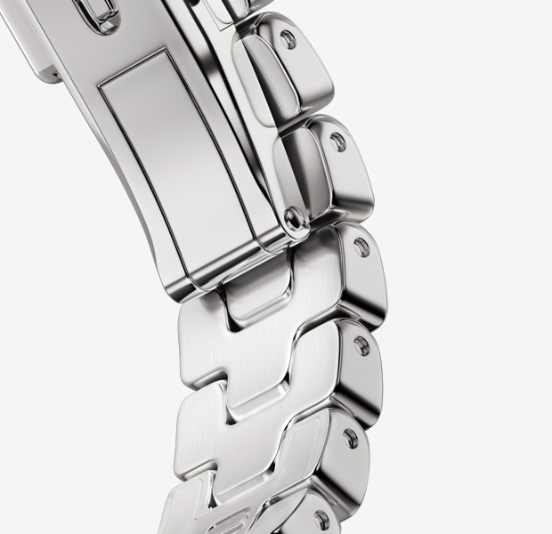 Apple Watch Hermès Series 11のグランHストラップ。カラーはサティネ、簡単に取り外せるメタルバックルが付いている