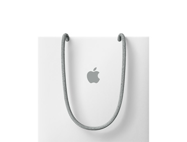 白いAppleのバッグ、グレイの提げ紐、中央にグレイのAppleのロゴ