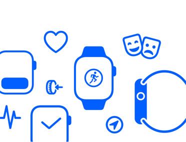 スマートスタック、ヘルスケア、Digital Crown、ワークアウト、シアターモードなど、Apple Watchの様々なアイコンが表示されている
