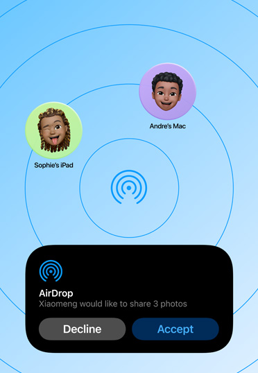 MacのデスクトップにAirDropが開かれている