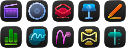 Apple Creator Studioアプリ、Final Cut Pro、Logic Pro、Pixelmator Pro、Keynote、Pages、Numbers、フリーボード、Motion、Compressor、MainStage