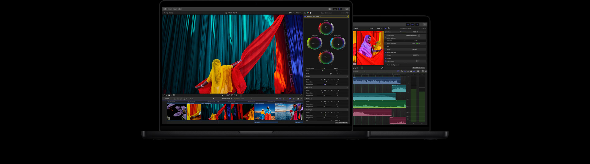MacBook Proの画面上のFinal Cut Proのワークスペース