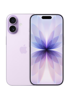 ラベンダーのiPhone 17の背面の外観。左上にDual Fusionカメラシステム、中央にAppleのロゴがある。前面の外観。カラーはラベンダーで、上部の中央にDynamic Islandがある