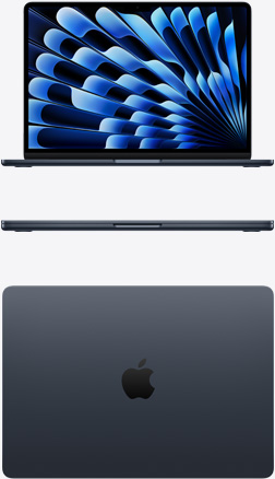 ミッドナイトのMacBook Airの前面と上から見た図