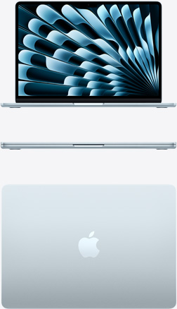 スカイブルーのMacBook Airの前面と上から見た図