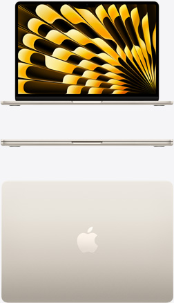 スターライトのMacBook Airの前面と上から見た図